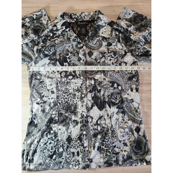 Signature Studio Rose Print Top Medium Black White Lace Long Sleeve Blouse - Picture 5 of 7